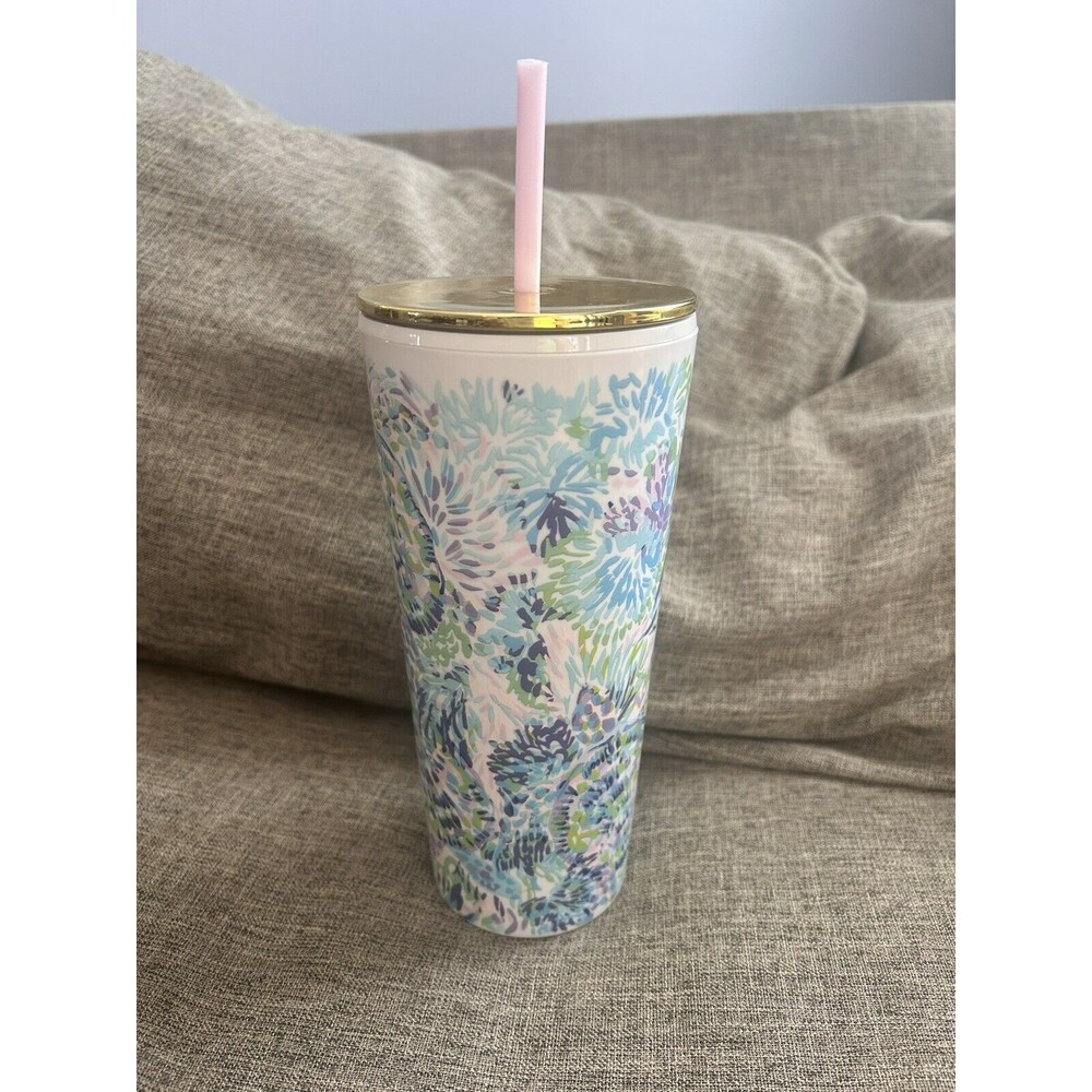 Lilly Pulitzer Tumbler Shell Of A Party Reusable Straw 24 oz Cup